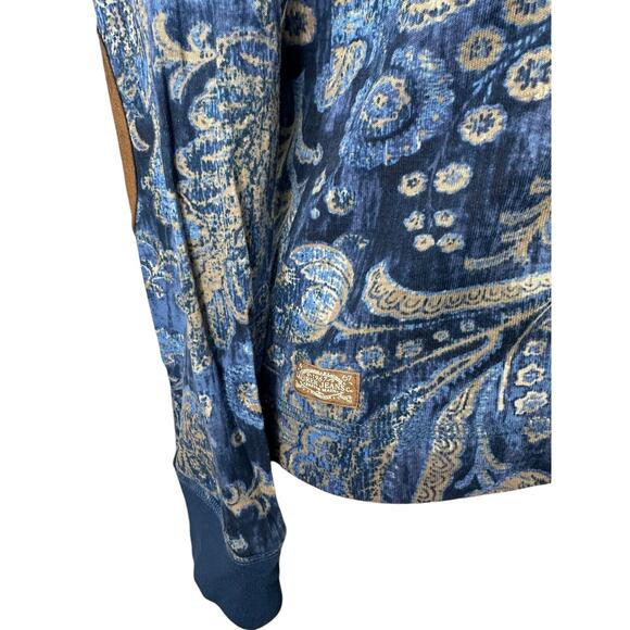 NWT Lauren Ralph Lauren Paisley Print LS Suede Elbow Shoulder Zip Top Blue Large - Picture 5 of 14